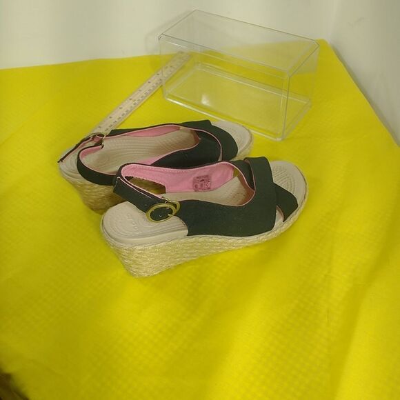 CROCS A-Leigh Black Slingback Espadrille Platform Wedge Sandals Women’s SZ 7. - Picture 7 of 11